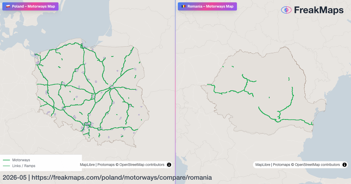 Poland vs Romania — motorways